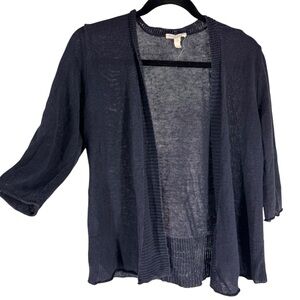 Eileen Fisher Linen knit cardigan navy blue large petite open front